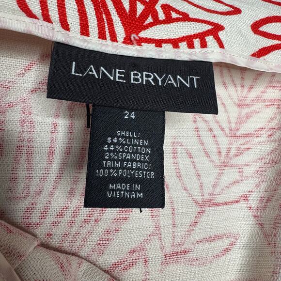 Lane Bryant Wms 24 Linen Blend Botanical Print Flare Skirt Colorblock Border Hem - Picture 3 of 8